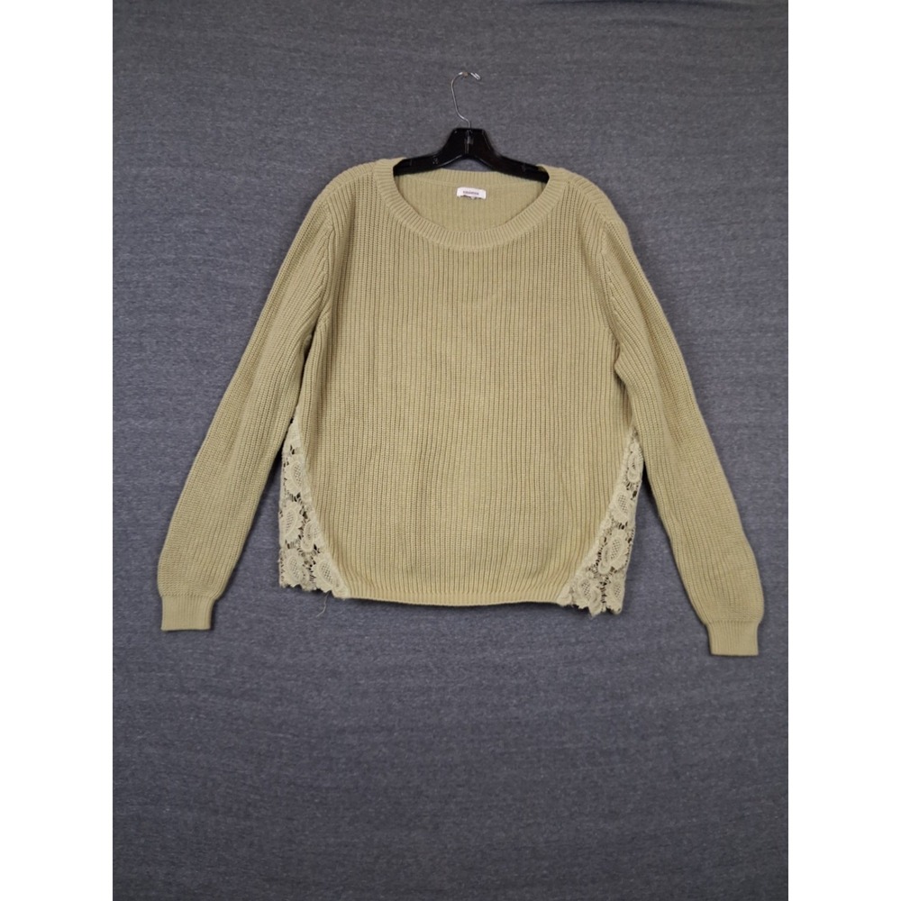 Sundance Womens Sweater XL Sage Green Rib Knit Lace Trim Boho Chic Neutral Earth